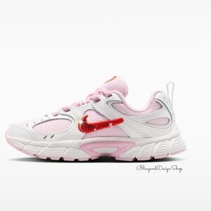 Girls Bling Nike V5 White Running Sneakers Shoes Customized With Red Crystals